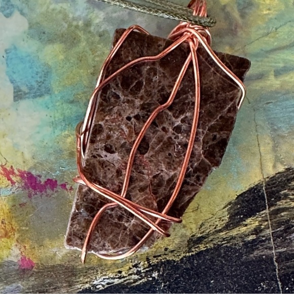 Necklace Pendant, Handmade assemblage Wire Wrapped real Stones Resin Set 2204 - Picture 4 of 7